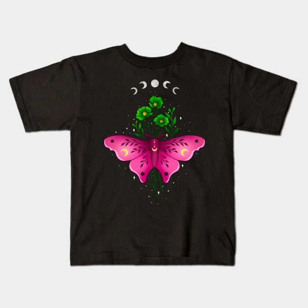 Celestial Moth and Floral Kids T-Shirt by Tebscooler